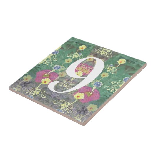 Wilde bloem Eenvoudig Digit Number Tile Tegeltje (Zijkant)