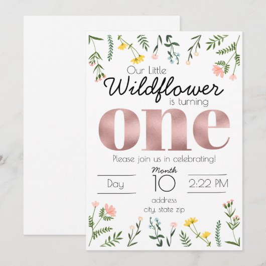 Wilde bloem Eerste Birthday-afwijking Kaart (Voorkant / Achterkant)