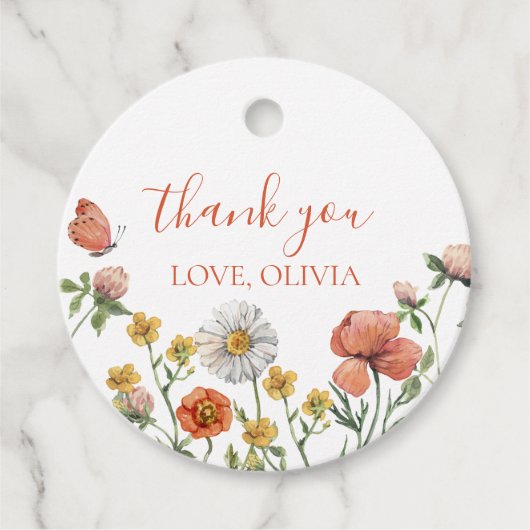 Wilde bloem Eerste verjaardag Dank je Bedankjes Labels (Voorkant)