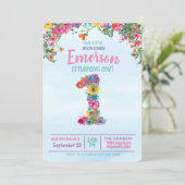 Wilde bloem, eerste verjaardag, één bloem kaart (Staand voorkant)