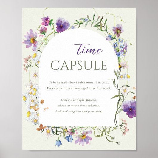 Wilde bloem eerste verjaardag tijdscapsule poster (Voorkant)