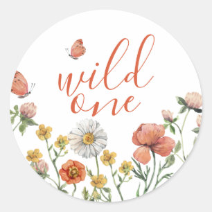Wilde bloem eerste verjaardagsfeestje ronde sticker