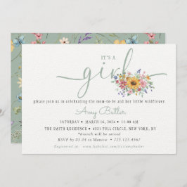 Wilde bloem effen groene shower-boek uitnodiging