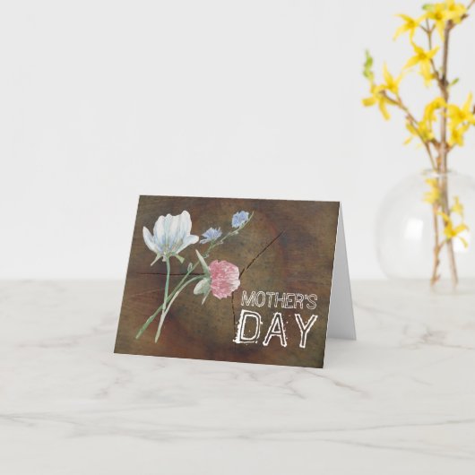 Wilde bloem eikenhout Moederdag Kaart (Gele Bloem)