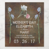 Wilde bloem eikenhout Moederdag Wijn Etiket (Enkel label)