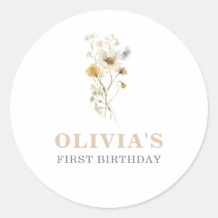 Wilde bloem Elegant boho garden First Birthday Ronde Sticker