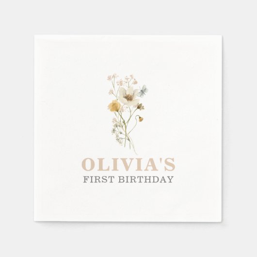 Wilde bloem Elegant boho garden First Birthday Servet (Voorkant)