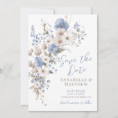 Wilde Bloem Elegante Blauwe Bloemige Bruiloft Save The Date (Voorkant)