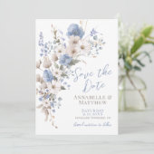 Wilde Bloem Elegante Blauwe Bloemige Bruiloft Save The Date (Staand voorkant)