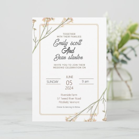 Wilde bloem Elegante Groen Eucalyptus Uitnodiging (Staand voorkant)