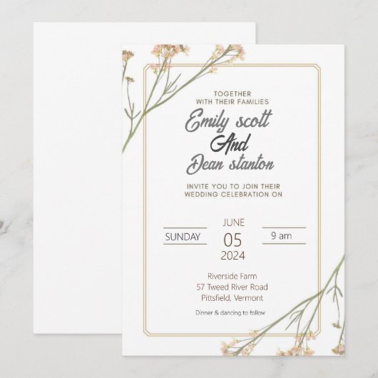 Wilde bloem Elegante Groen Eucalyptus Uitnodiging (Voorkant / Achterkant)