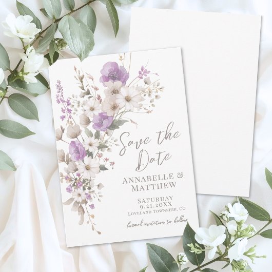 Wilde Bloem Elegante Paarse Bloemige Bruiloft Save The Date