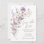 Wilde Bloem Elegante Paarse Bloemige Bruiloft Save The Date (Voorkant)