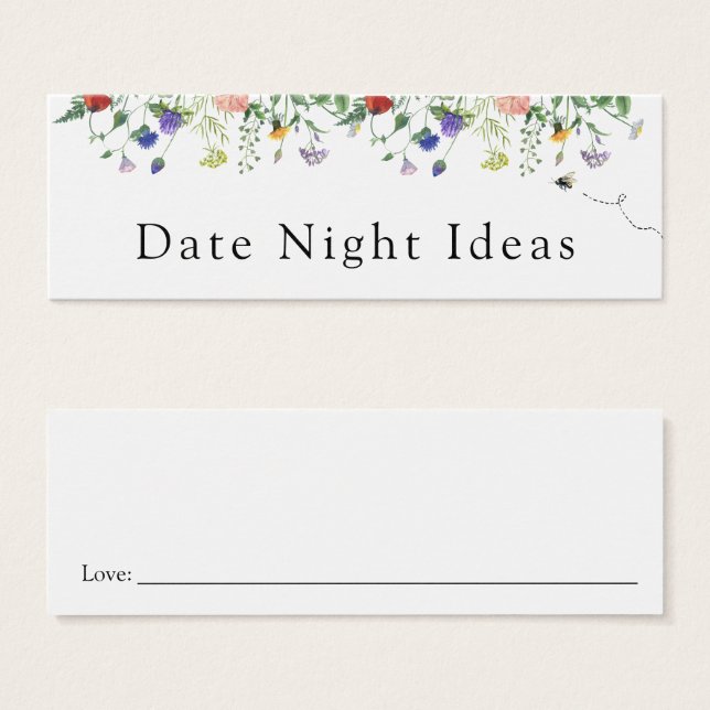 Wilde bloem en Bee Date Night Idea Kaart (Voorkant /achterkant)