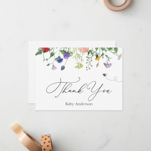 Wilde bloem en bijen Dank je briefkaart (Voorkant / Achterkant in situ)