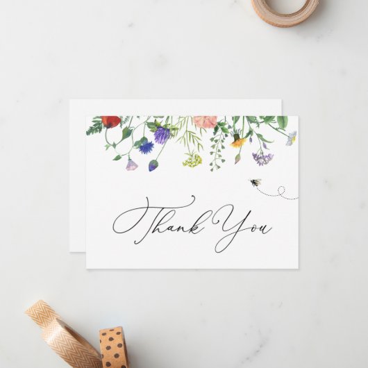 Wilde bloem en bijen Dank je briefkaart (Voorkant / Achterkant in situ)