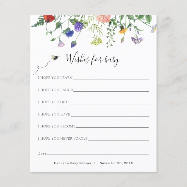 Wilde bloem en bijengewas voor de Kaart van Baby (Voorkant)