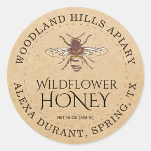 Wilde bloem en Honeybee Kraft Honey Jar Label