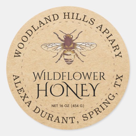 Wilde bloem en Honeybee Kraft Honey Jar Label (Voorkant)