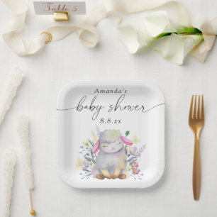 Wilde bloem en lam - Baby shower Papieren Bordje