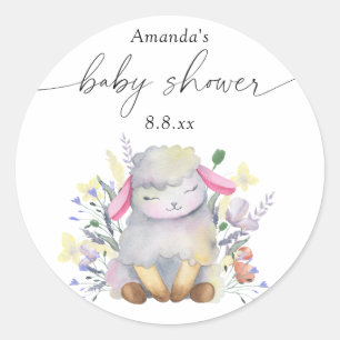 Wilde bloem en lam - Baby shower Ronde Sticker