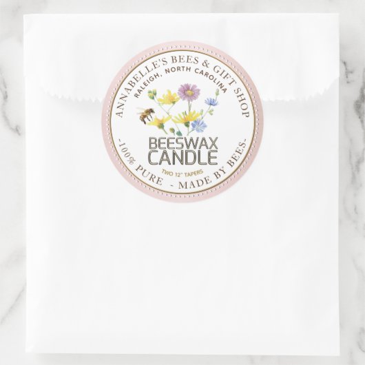 Wilde bloem en Roos goudrand op het etiket van bij (Tas)