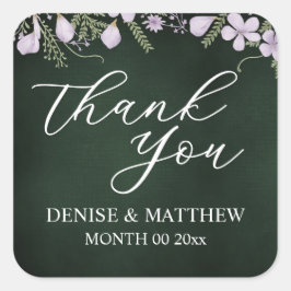 Wilde bloem en varen op bosgroen vierkante sticker