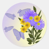 wilde bloem en Violet Gingham Butterfly Ronde Sticker (Voorkant)