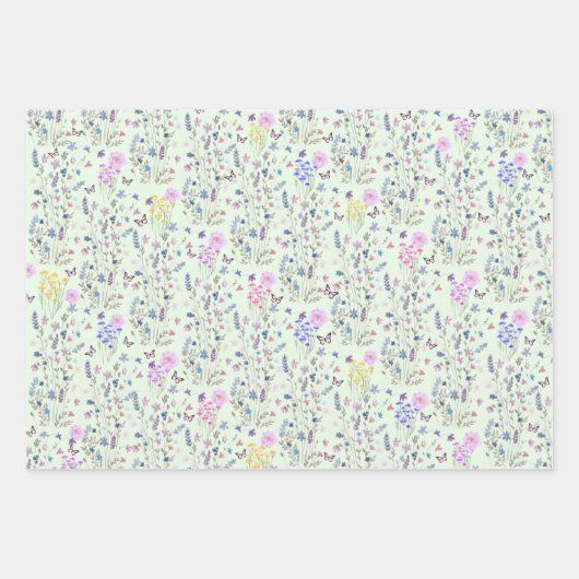 Wilde bloem en vlinders bloementuin roze inpakpapier vel (Voorkant 2)