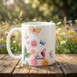 Wilde bloem en vlinders koffiemok vintage