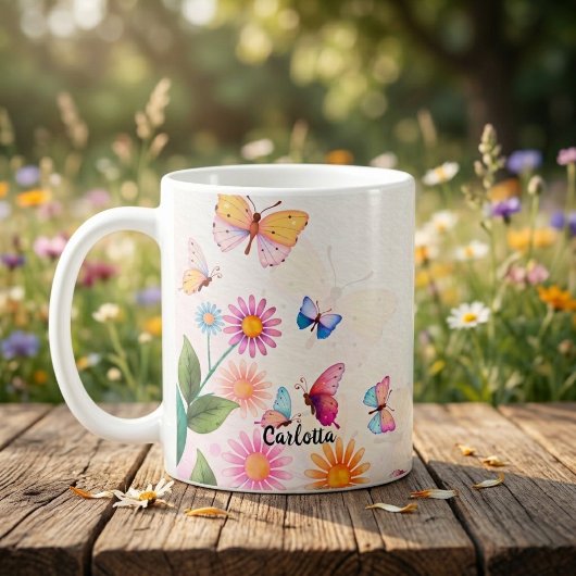 Wilde bloem en vlinders koffiemok vintage