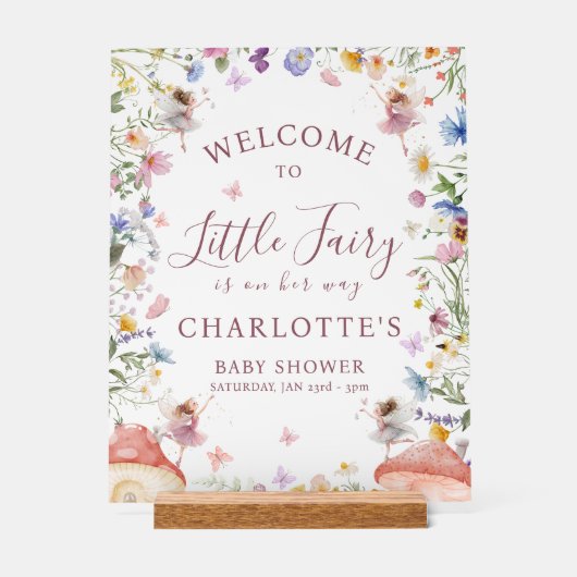 Wilde Bloem Feeëntuin Baby Shower Print - Hout Acryl Bord (Voorkant)