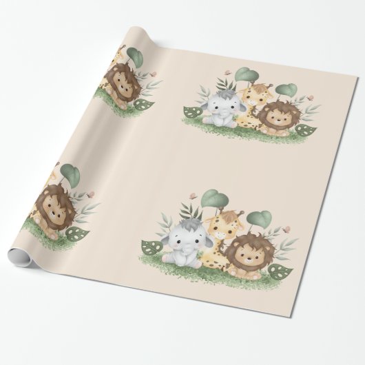 Wilde Bloem Feest Dieren Safari Cadeaupapier (Uitgerold)