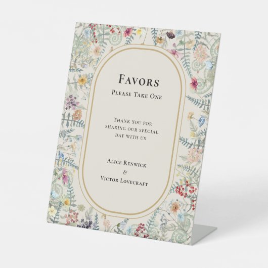  wilde bloem Fern beige Wedding Favors Reclamebord Met Voetstuk (Voorkant)
