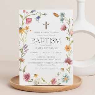 Wilde bloem Floral Girl Baptism Invitation Kaart