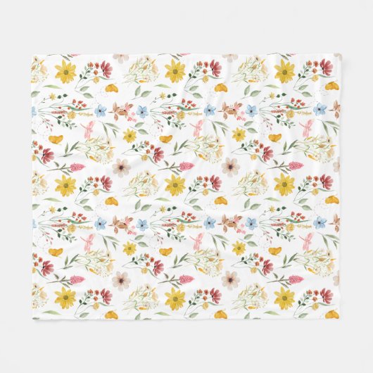 Wilde bloem Floral Pattern Fleece Deken (Voorkant (Horizontaal))