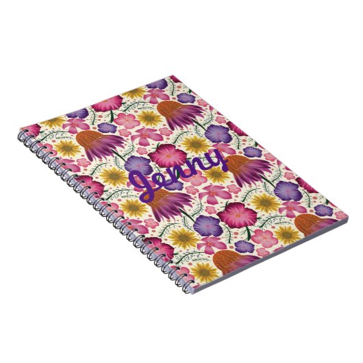 Wilde bloem Floral Pattern, gepersonaliseerd Notitieboek (Rechterzijde)