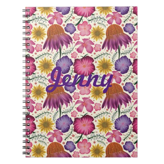 Wilde bloem Floral Pattern, gepersonaliseerd Notitieboek (Voorkant)