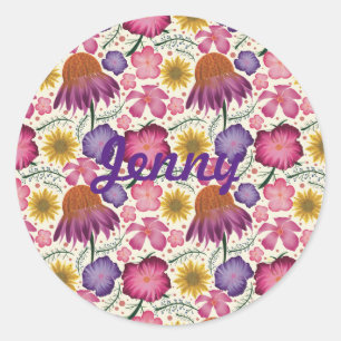 Wilde bloem Floral Pattern, gepersonaliseerd Ronde Sticker