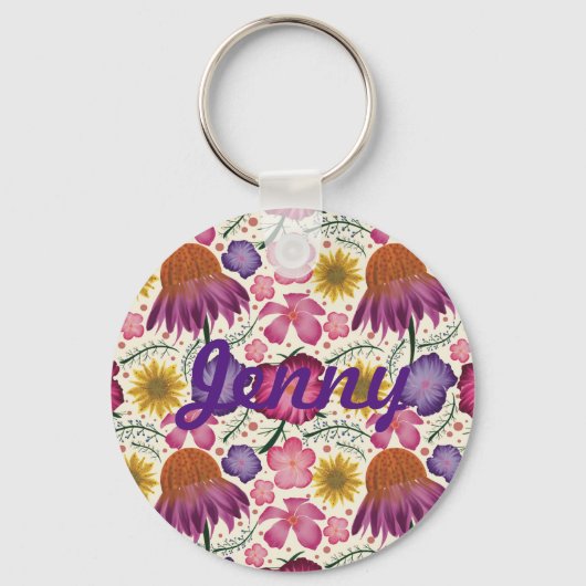 Wilde bloem Floral Pattern, gepersonaliseerd Sleutelhanger (Voorkant)