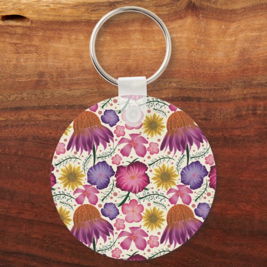 Wilde bloem Floral Pattern, gepersonaliseerd Sleutelhanger (Achterkant)