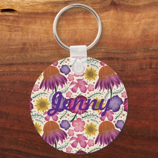 Wilde bloem Floral Pattern, gepersonaliseerd Sleutelhanger (Voorkant)