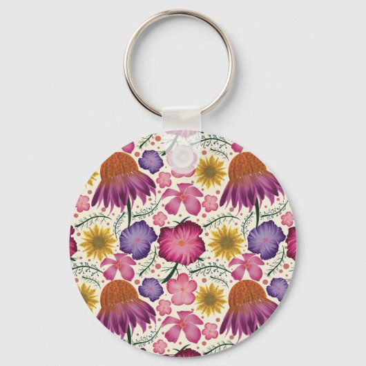 Wilde bloem Floral Pattern, gepersonaliseerd Sleutelhanger (Achterkant)