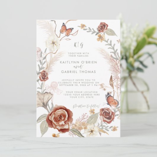 Wilde bloem Floral Wreath Butterfly Sage Greenery Kaart (Staand voorkant)