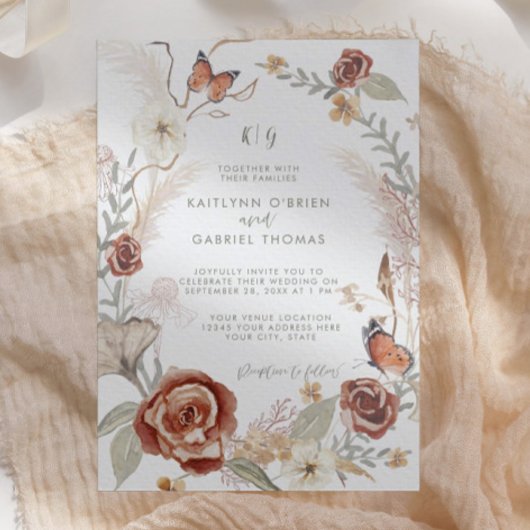 Wilde bloem Floral Wreath Butterfly Sage Greenery Kaart