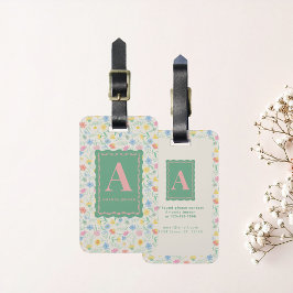 Wilde Bloem Florale Gepersonaliseerde Initiaal en Bagagelabel