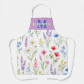 Wilde Bloem Florale Monogram Naam Schort (Voorkant)