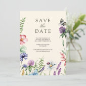 Wilde Bloem Foto QR Code Crème Trouwfeest Save The Date (Staand voorkant)