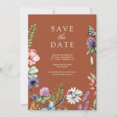 Wilde Bloem Foto QR Code Terracotta Huwelijk Save The Date (Voorkant)