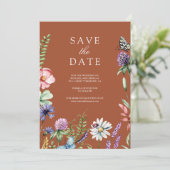 Wilde Bloem Foto QR Code Terracotta Huwelijk Save The Date (Staand voorkant)